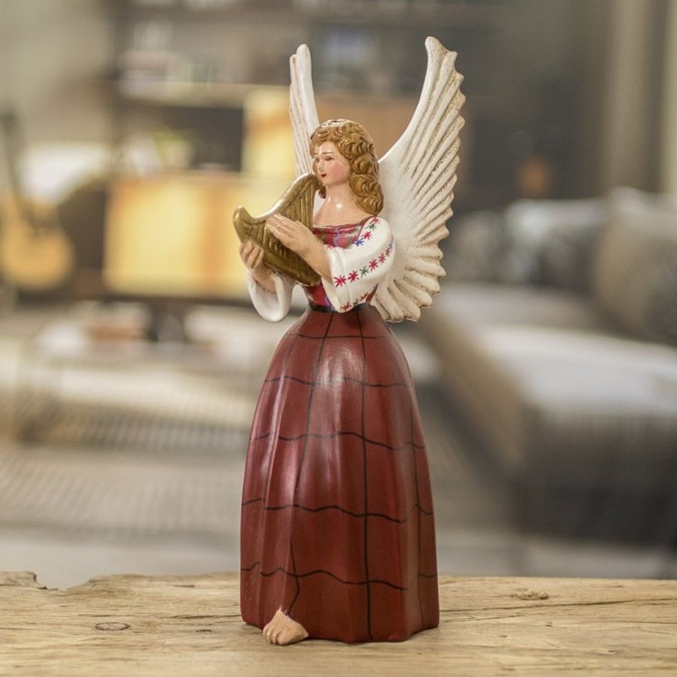 Colorful Folk Art Ceramic Sculpture of Angel from Guatemala 'Petite Tamahu'