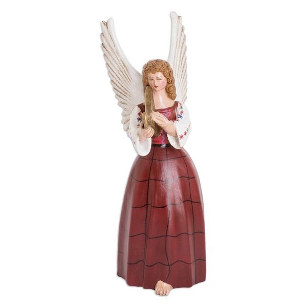 Alternate image for Colorful Folk Art Ceramic Sculpture of Angel from Guatemala Petite Tamahu
