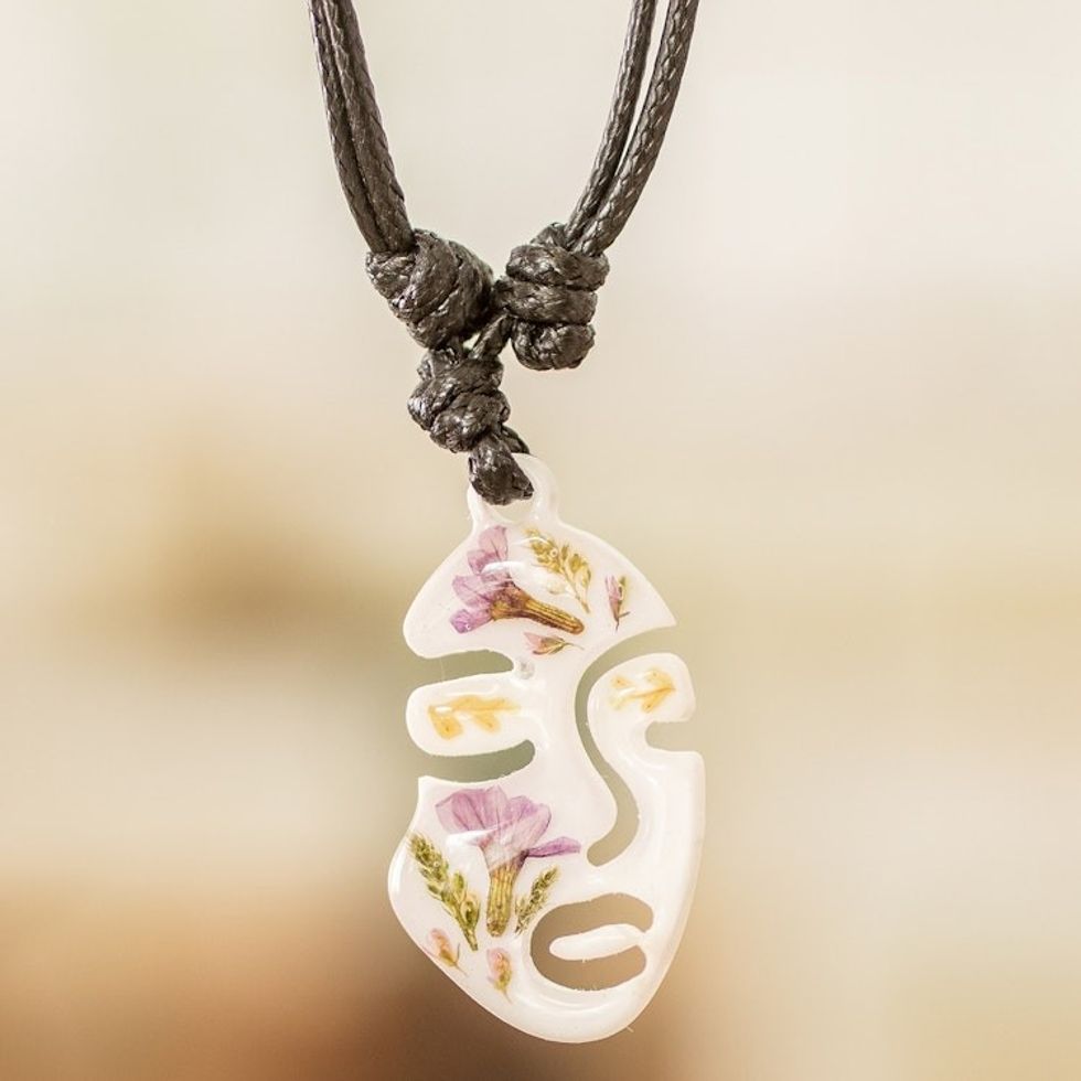 Natural Flower and Resin Adjustable Pendant Necklace 'Graceful Spring'