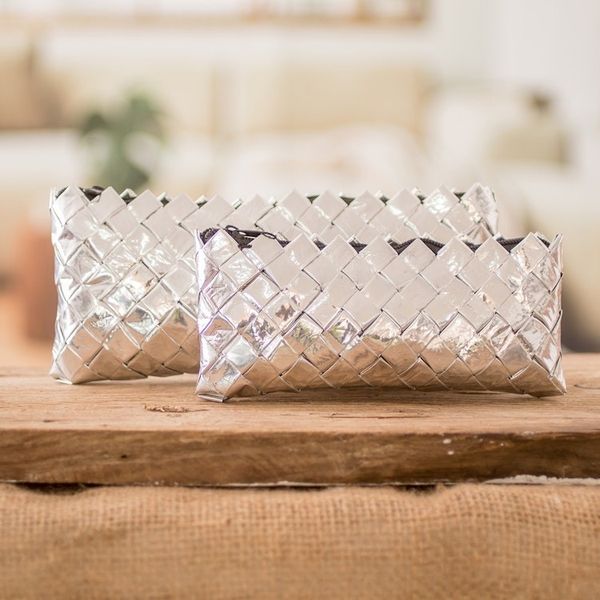 Alternate image for Set of 2 Recycled Metalized Wrapper Cosmetic Bags Sparkling Gala