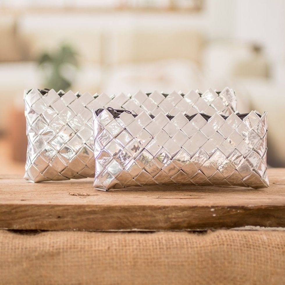 Set of 2 Recycled Metalized Wrapper Cosmetic Bags 'Sparkling Gala'