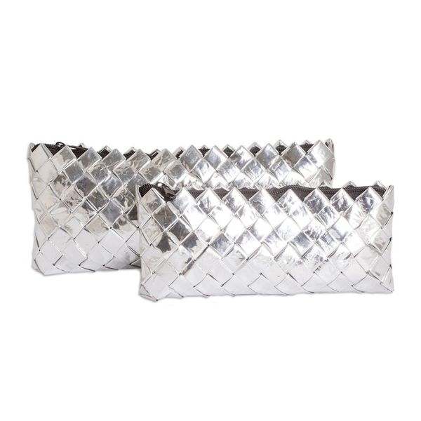 Alternate image for Set of 2 Recycled Metalized Wrapper Cosmetic Bags Sparkling Gala
