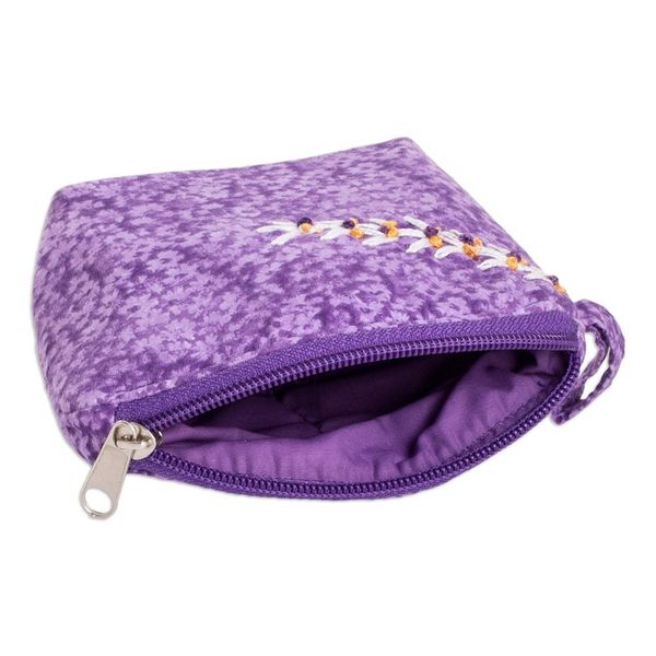 Alternate image for Embroidered Floral Purple Cotton Coin Purse with Zipper Royal Scenes