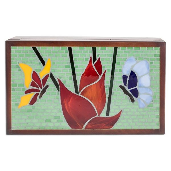 Alternate image for Handcrafted Butterfly-Themed Pinewood Tea Box in Brown Fluttering Visions