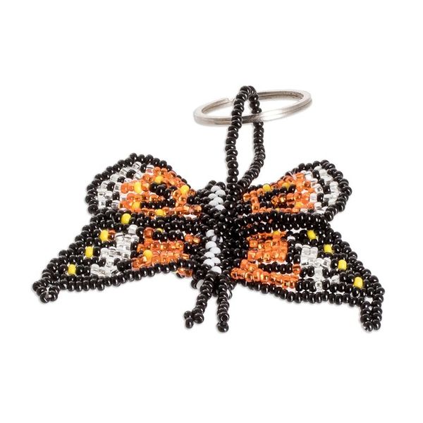 Alternate image for Handcrafted Black and Orange Glass Beaded Butterfly Keychain Fluttering Hopes