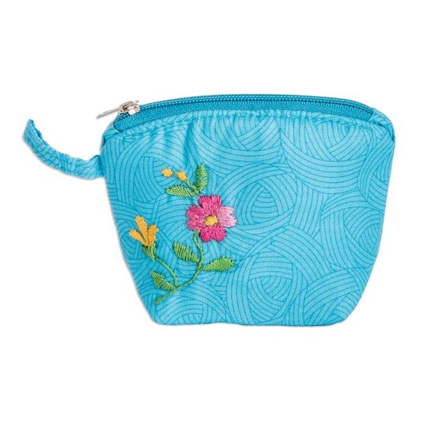 Alternate image for Embroidered Floral Cyan Cotton Coin Purse with Zipper Cyan Beauty