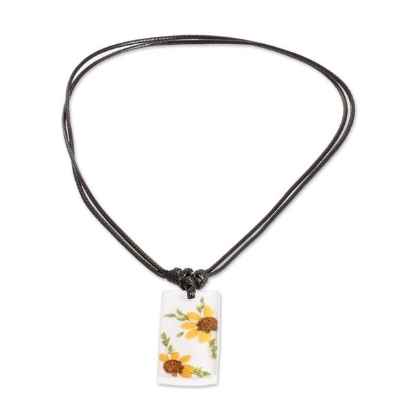 Alternate image for Yellow Natural Sunflower and Resin Pendant Necklace Adoration Sunflower
