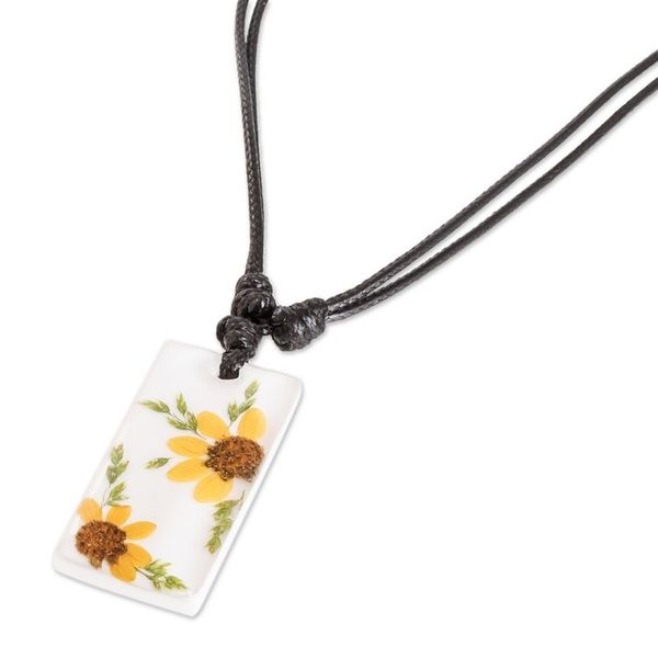 Alternate image for Yellow Natural Sunflower and Resin Pendant Necklace Adoration Sunflower