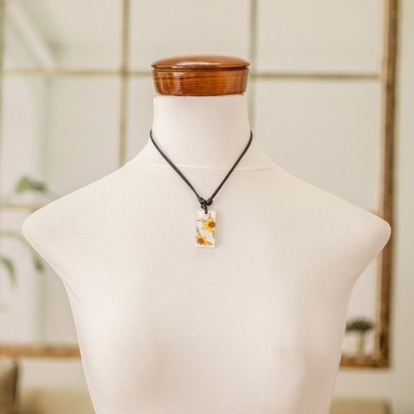 Alternate image for Yellow Natural Sunflower and Resin Pendant Necklace Adoration Sunflower