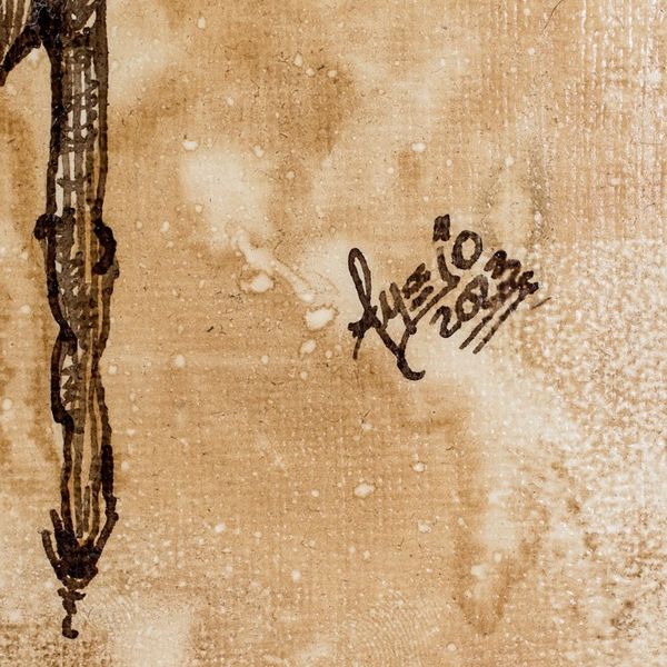Alternate image for Signed Stretched Surrealist Ink and Coffee Wash Painting Van Gogh at Night