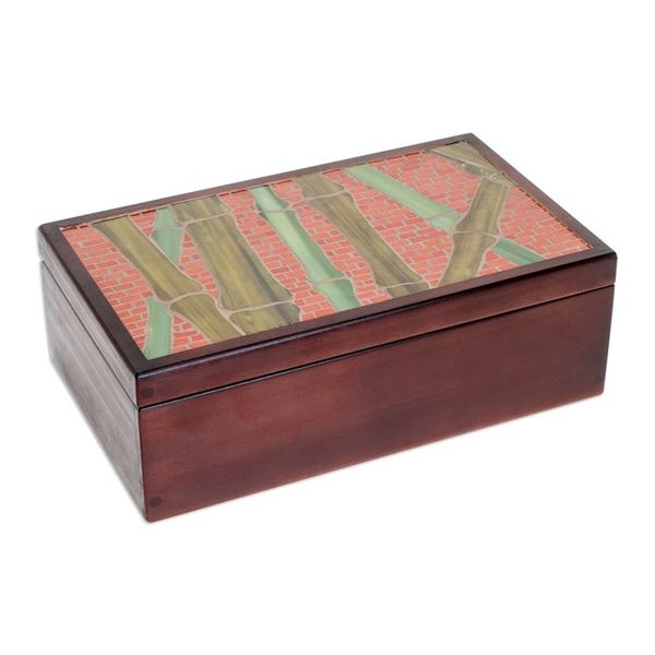 Alternate image for Handcrafted Sugar Cane-Themed Pinewood Tea Box in Brown Sugar Cane Visions
