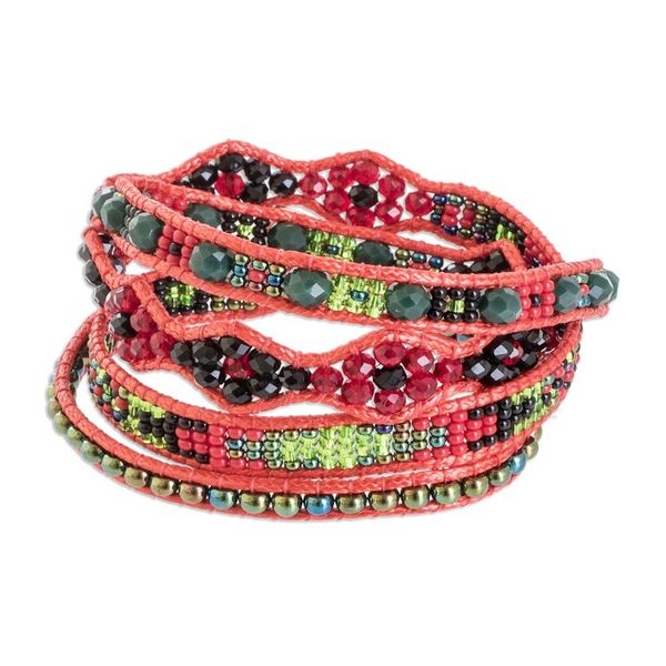Alternate image for Handcrafted Beaded Positive Energy Long Wrap Bracelet Fiery Passion