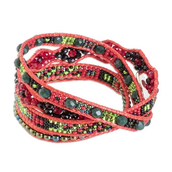 Alternate image for Handcrafted Beaded Positive Energy Long Wrap Bracelet Fiery Passion