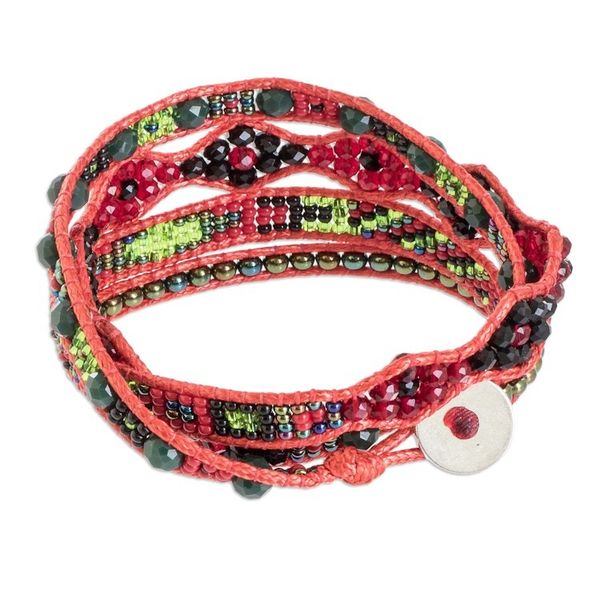 Alternate image for Handcrafted Beaded Positive Energy Long Wrap Bracelet Fiery Passion