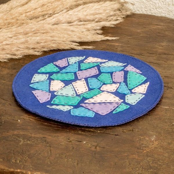 Alternate image for Handcrafted Geometric Round Blue and Purple Felt Doily Magical Fragments
