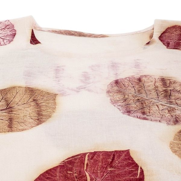 Alternate image for Eco-Printed Leaf-Themed Brown and Burgundy Cotton Caftan Magic Spring