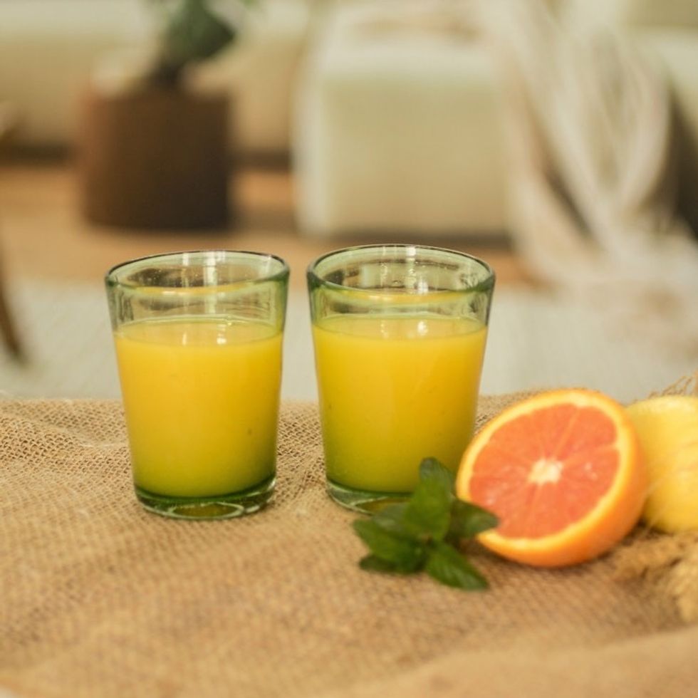 Pair of Eco-Friendly Handblown Juice Glasses from Guatemala 'Guatemala's Wonders'