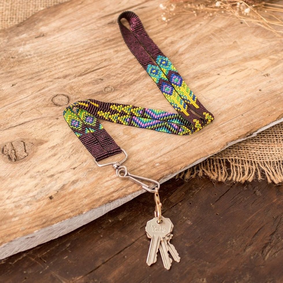 Handmade Beaded Purple Neck Lanyard Keychain Holder 'Handy and Enchanting'