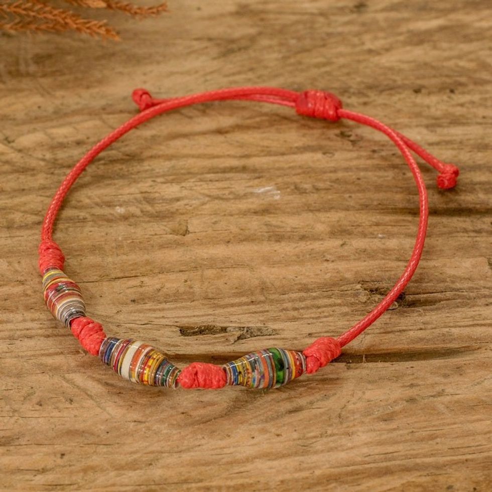 Eco-Friendly Recycled Paper Beaded Bracelet in Red 'Fire Energy'