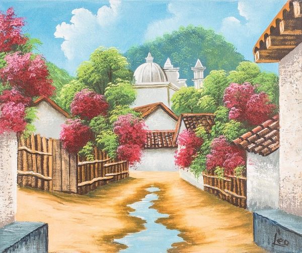 Alternate image for Impressionist Oil Painting of A Small Town in Guatemala Zunil