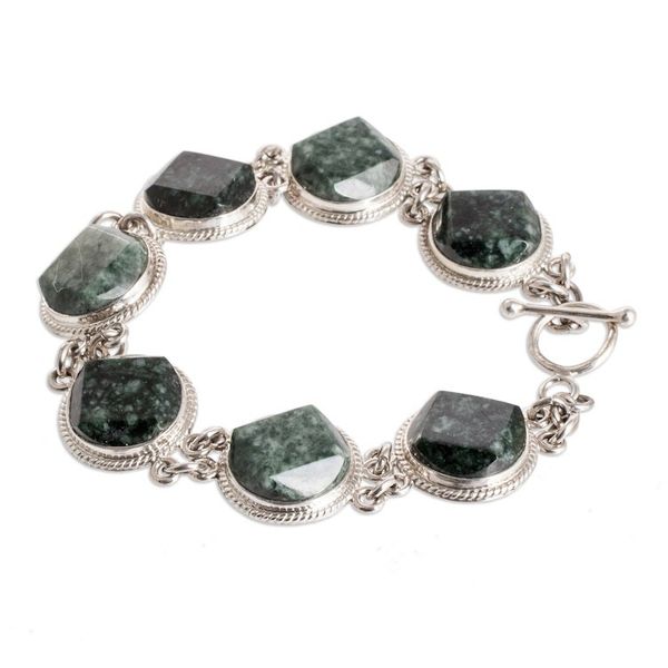 Alternate image for Sterling Silver Light and Dark Green Jade Link Bracelet Glamorous Flair