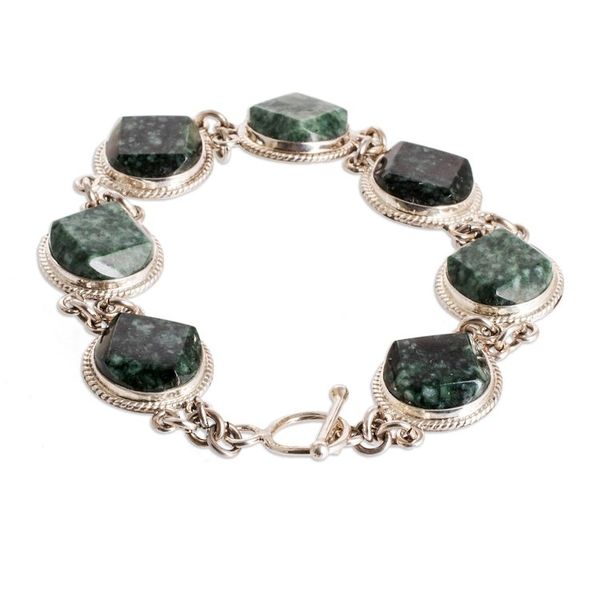 Alternate image for Sterling Silver Light and Dark Green Jade Link Bracelet Glamorous Flair
