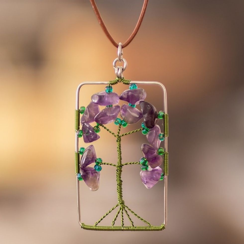 Tree-Themed Purple and Green Amethyst Pendant Necklace 'Sylvan Purple'
