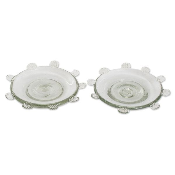 Alternate image for Pair of Blown Recycled Glass Dessert Plates from Guatemala Feathers
