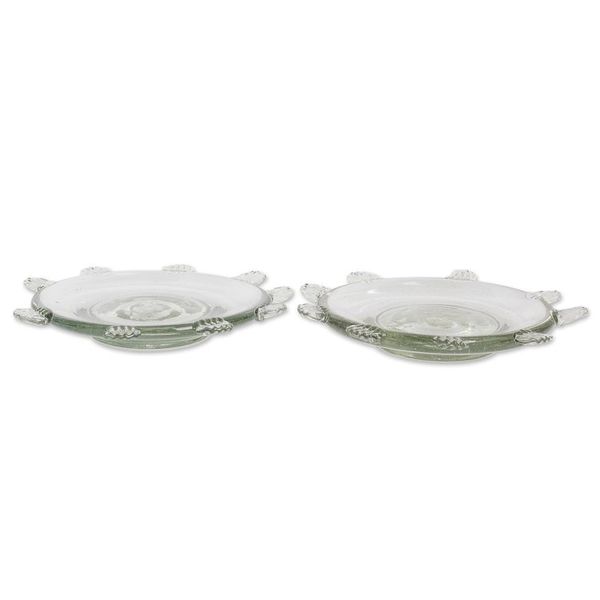 Alternate image for Pair of Blown Recycled Glass Dessert Plates from Guatemala Feathers