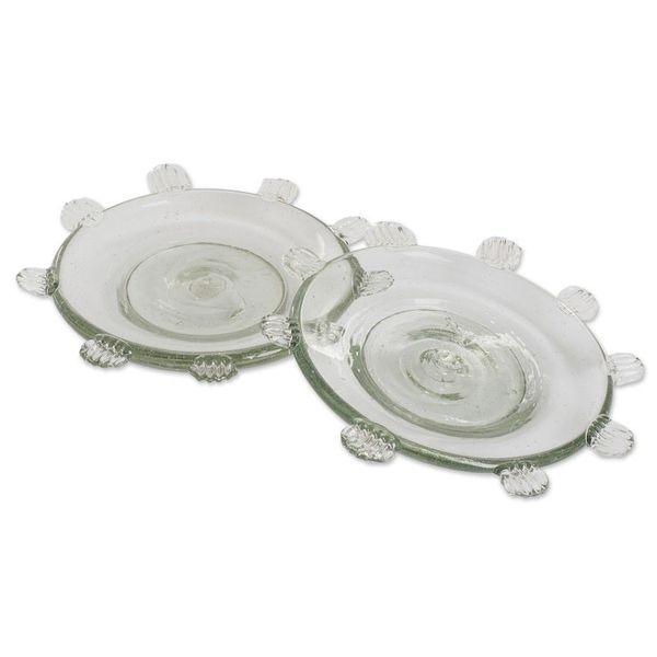 Alternate image for Pair of Blown Recycled Glass Dessert Plates from Guatemala Feathers