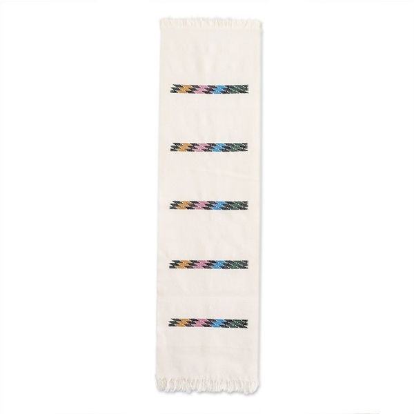 Alternate image for Woven Colorful Cotton Table Runner in an Alabaster Base Hue Alabaster Rainbow