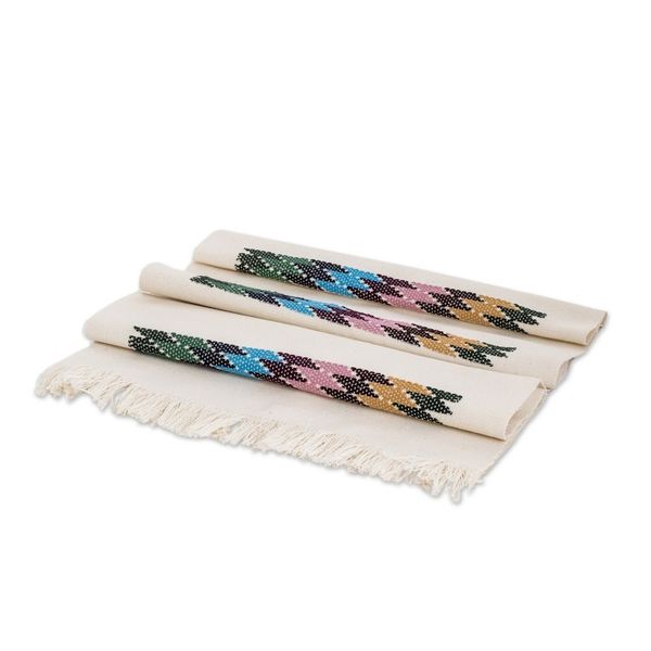 Alternate image for Woven Colorful Cotton Table Runner in an Alabaster Base Hue Alabaster Rainbow