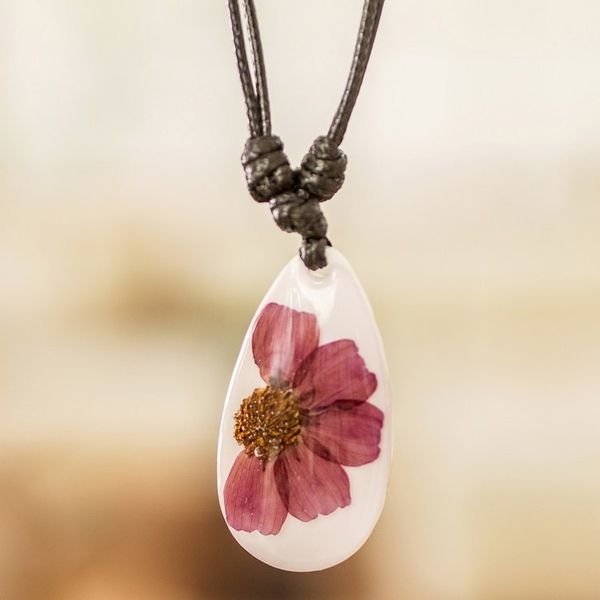 Alternate image for Purple Natural Dahlia Flower and Resin Pendant Necklace Kindness Dahlia