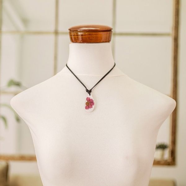 Alternate image for Purple Natural Dahlia Flower and Resin Pendant Necklace Kindness Dahlia