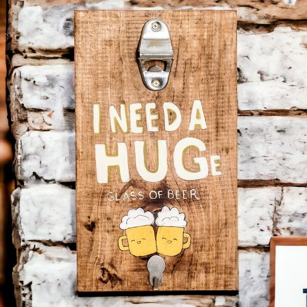 Alternate image for Hand-Painted Wood Wall-Mounted Bottle Opener from Costa Rica I Need a Hug