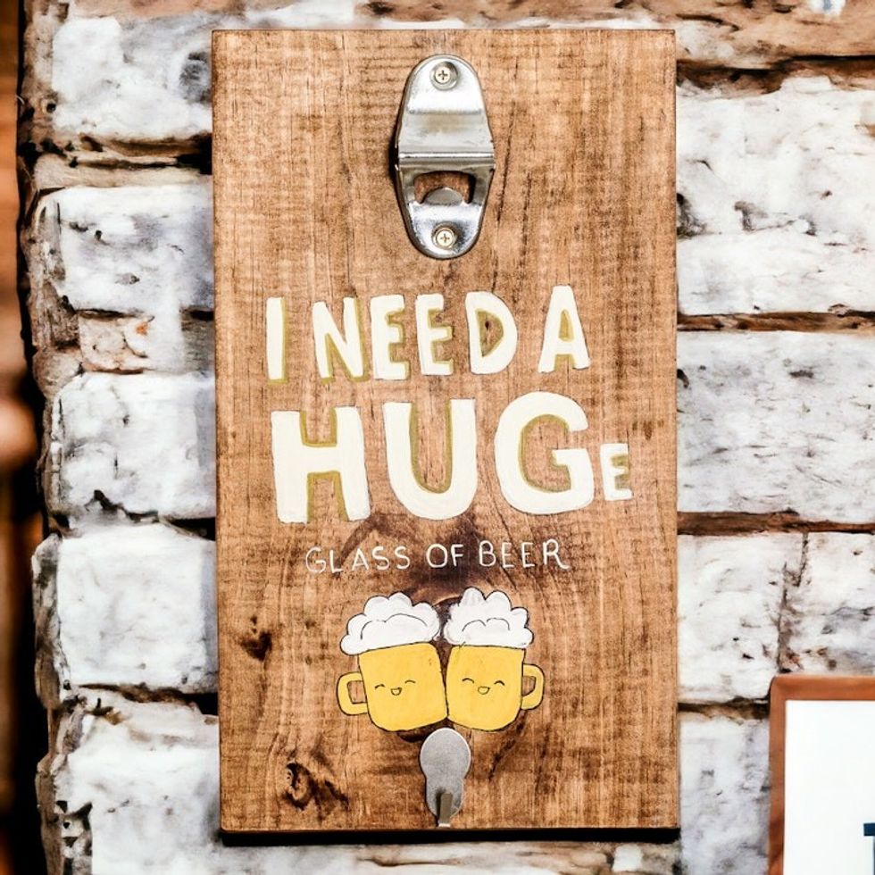 Hand-Painted Wood Wall-Mounted Bottle Opener from Costa Rica 'I Need a Hug'