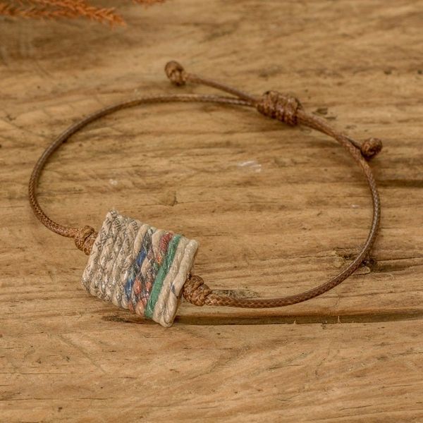 Alternate image for Eco-Friendly Adjustable Recycled Paper Pendant Bracelet History Threads in Brown