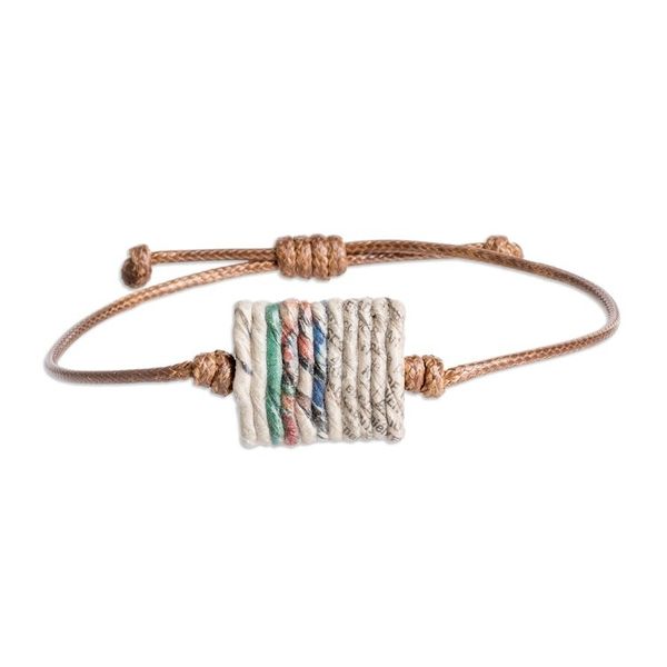 Alternate image for Eco-Friendly Adjustable Recycled Paper Pendant Bracelet History Threads in Brown