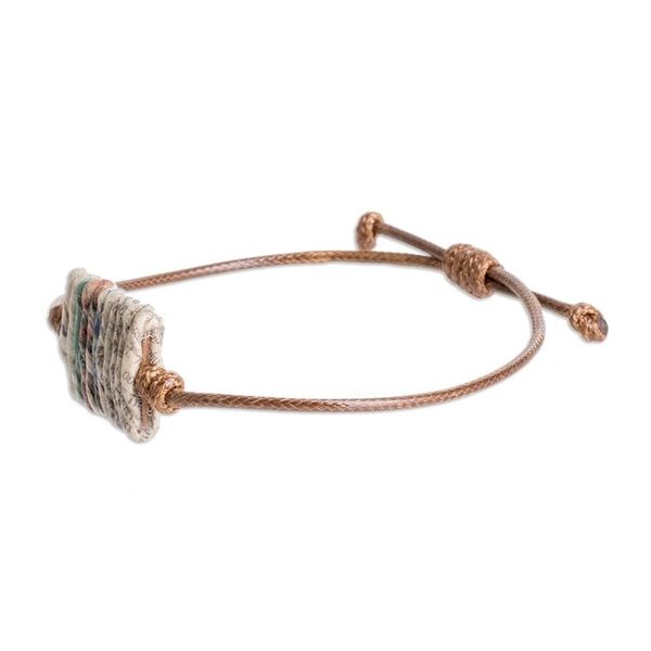 Alternate image for Eco-Friendly Adjustable Recycled Paper Pendant Bracelet History Threads in Brown