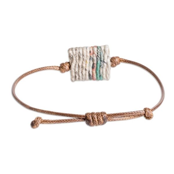 Alternate image for Eco-Friendly Adjustable Recycled Paper Pendant Bracelet History Threads in Brown
