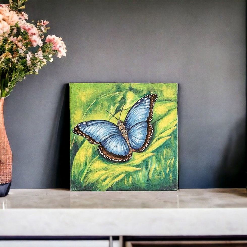 Eco-Friendly Acrylic Realistic Morpho Butterfly Painting 'Morpho Butterfly'