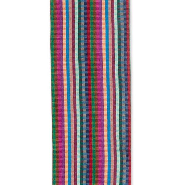 Alternate image for Guatemalan Handwoven Colorful Checkered Cotton Table Runner Checkered Vibrancy