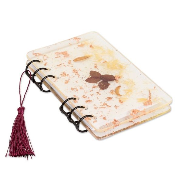 Alternate image for Handcrafted Leafy Resin Journal with Burgundy Tassel Evening Forest