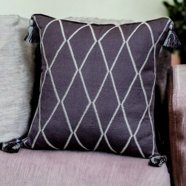 Alternate image for Diamond-Patterned Midnight and Cerulean Cotton Cushion Cover Midnight of Diamonds