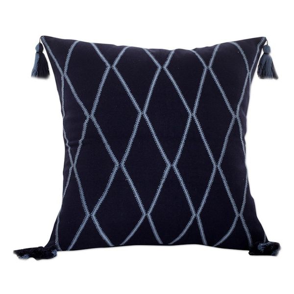 Alternate image for Diamond-Patterned Midnight and Cerulean Cotton Cushion Cover Midnight of Diamonds