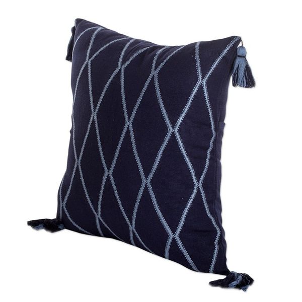 Alternate image for Diamond-Patterned Midnight and Cerulean Cotton Cushion Cover Midnight of Diamonds
