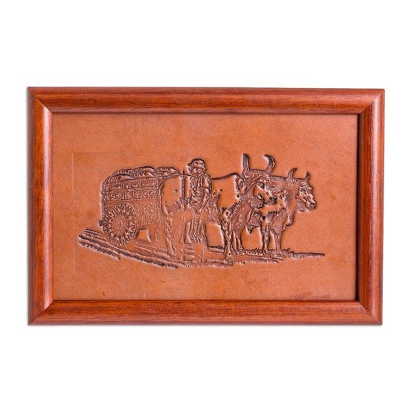 Alternate image for Handcrafted Classic Pinewood-Framed Leather Wall Art Rustic Wagon