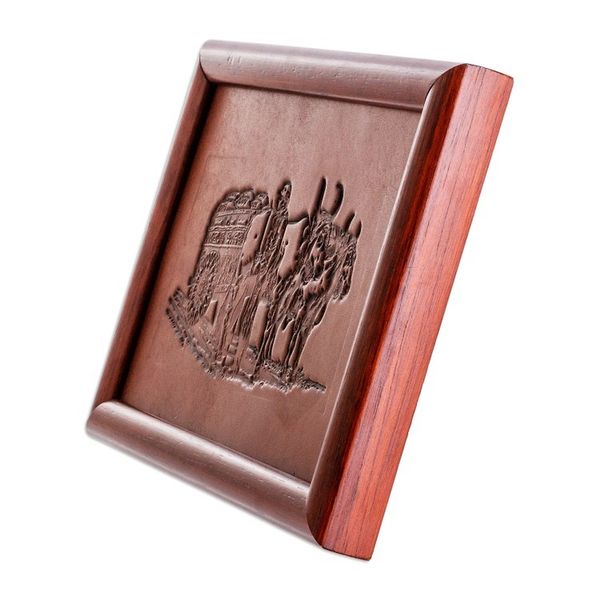 Alternate image for Handcrafted Classic Pinewood-Framed Leather Wall Art Rustic Wagon