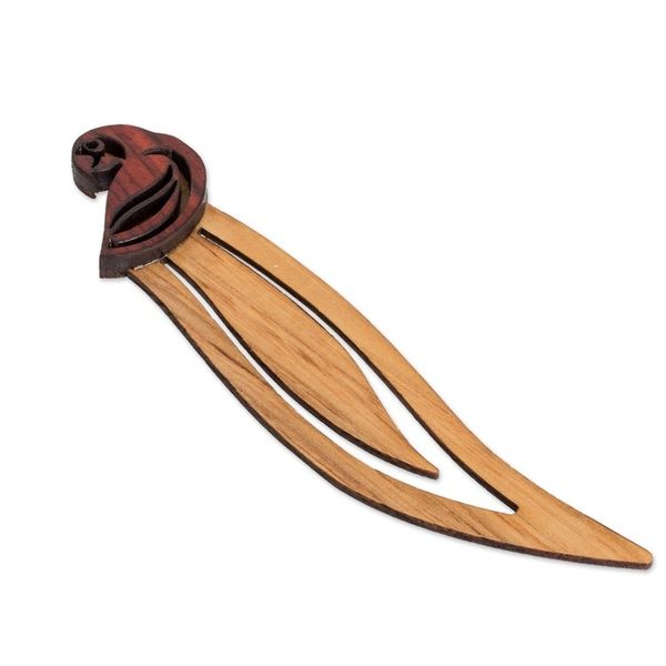 Alternate image for Macaw-Themed Leafy Teak and Mora Wood Bookmark Intellectual Macaw