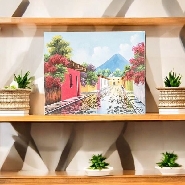 Alternate image for Impressionist Oil Painting of Small Town Street in Guatemala Saint Francis Street